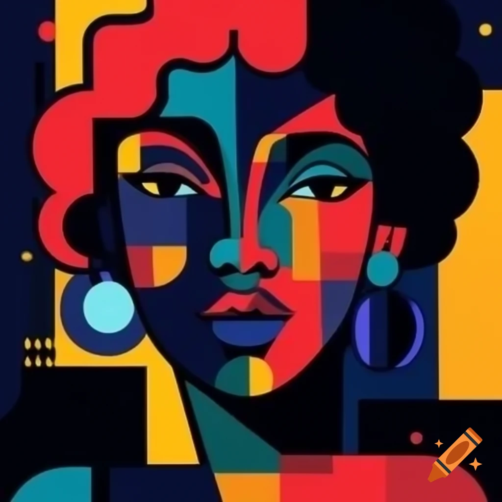 Abstract cubist portrayal of a beautiful Black woman