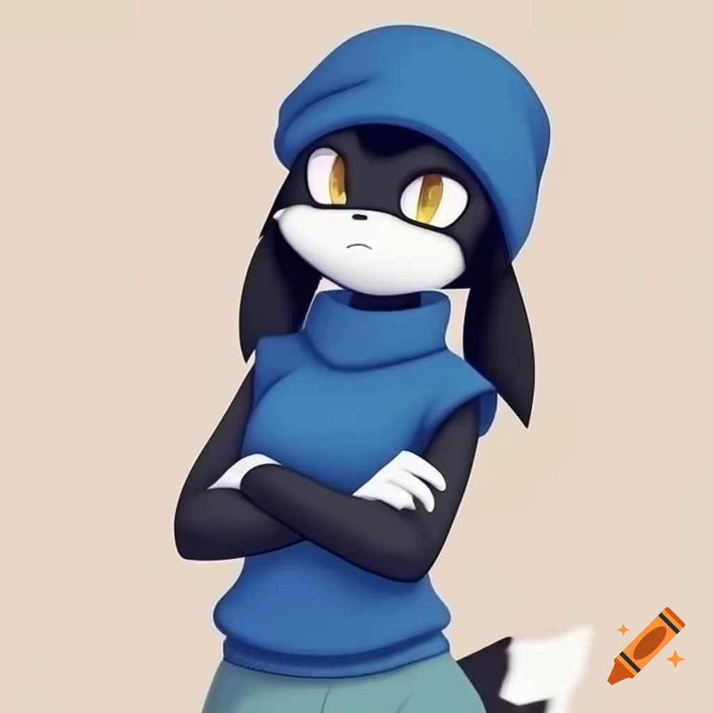 Klonoa character posing with arms crossed in blue turtleneck