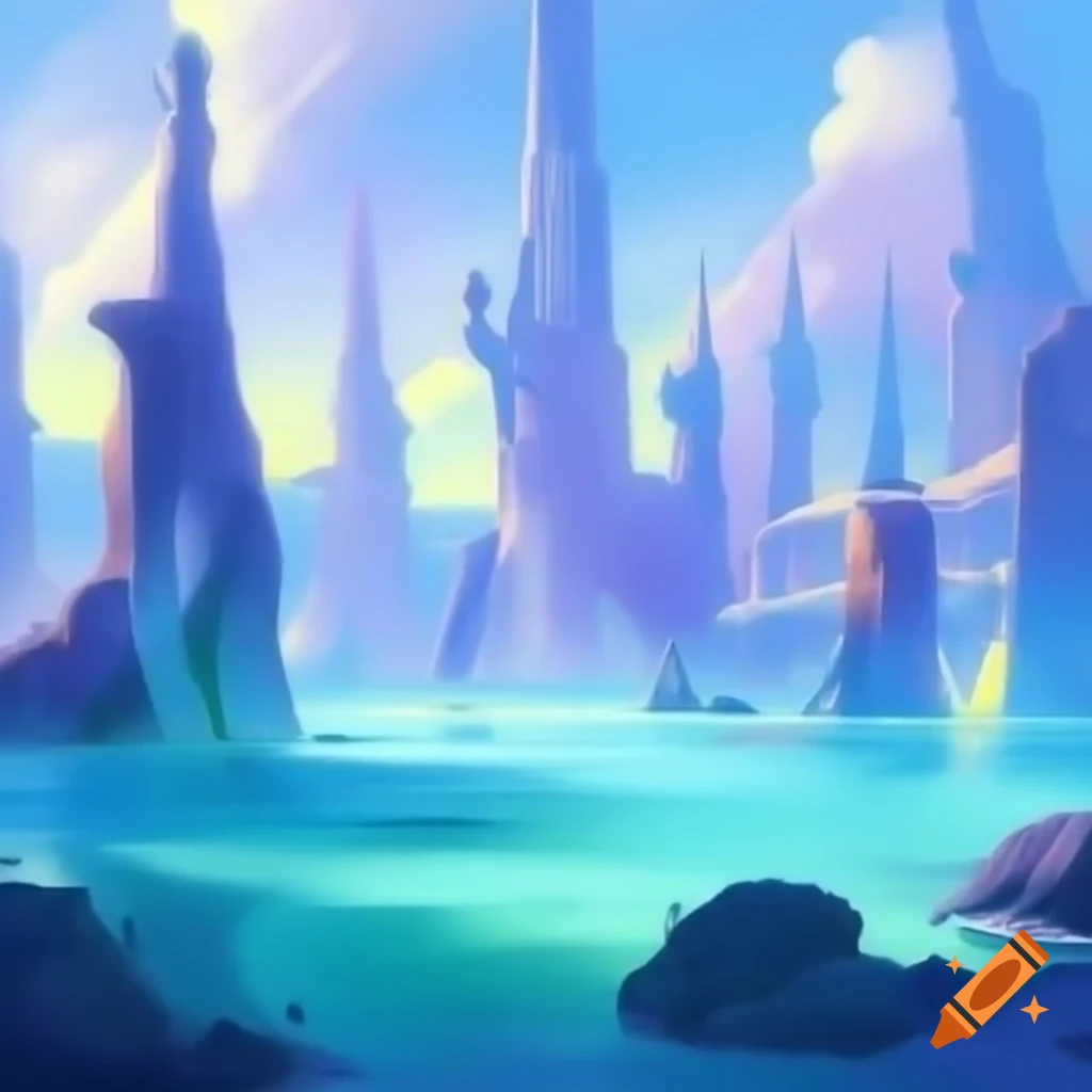 Impressionist depiction of the mythical lost city of Atlantis in pastel colors