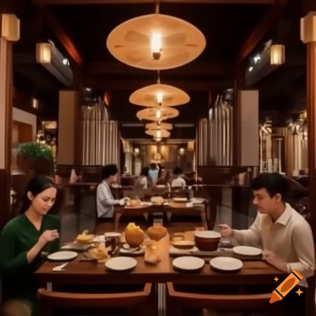 Vietnamese traditional restaurant with various dining tables creating a