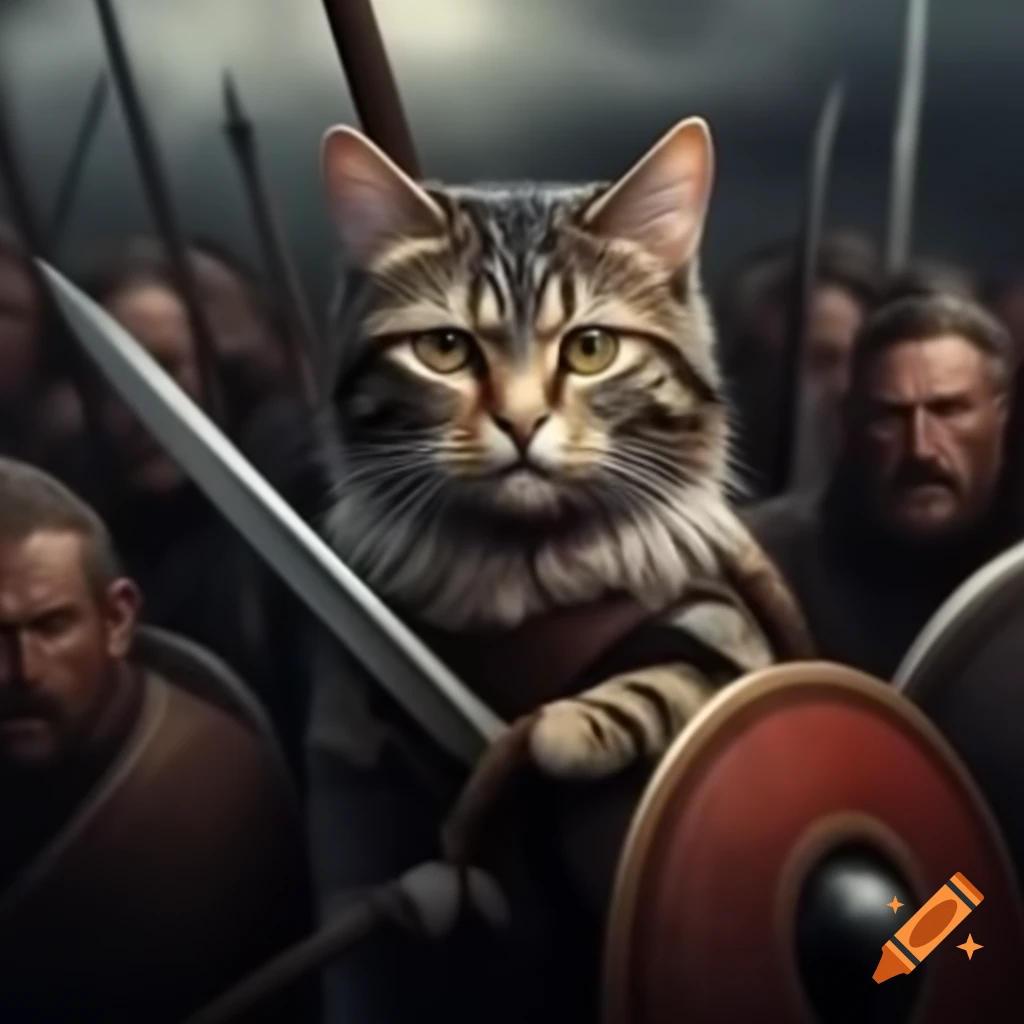 Cat depicted in a war setting