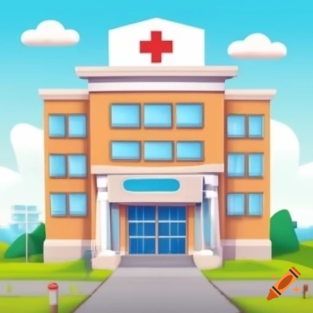 Colorful cartoon hospital illustration