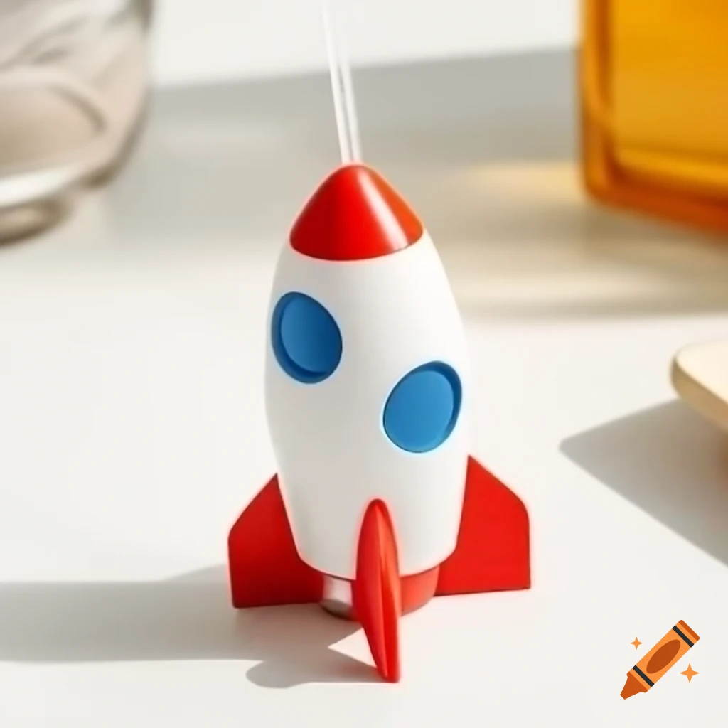 Rocket-shaped plastic cup with straw