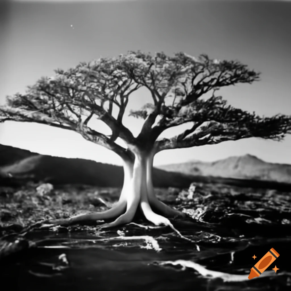 Silver prehistoric tree in 1920s pictorialism style