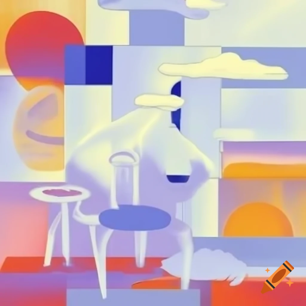 Surrealist abstract scene with soft white and pastel colors