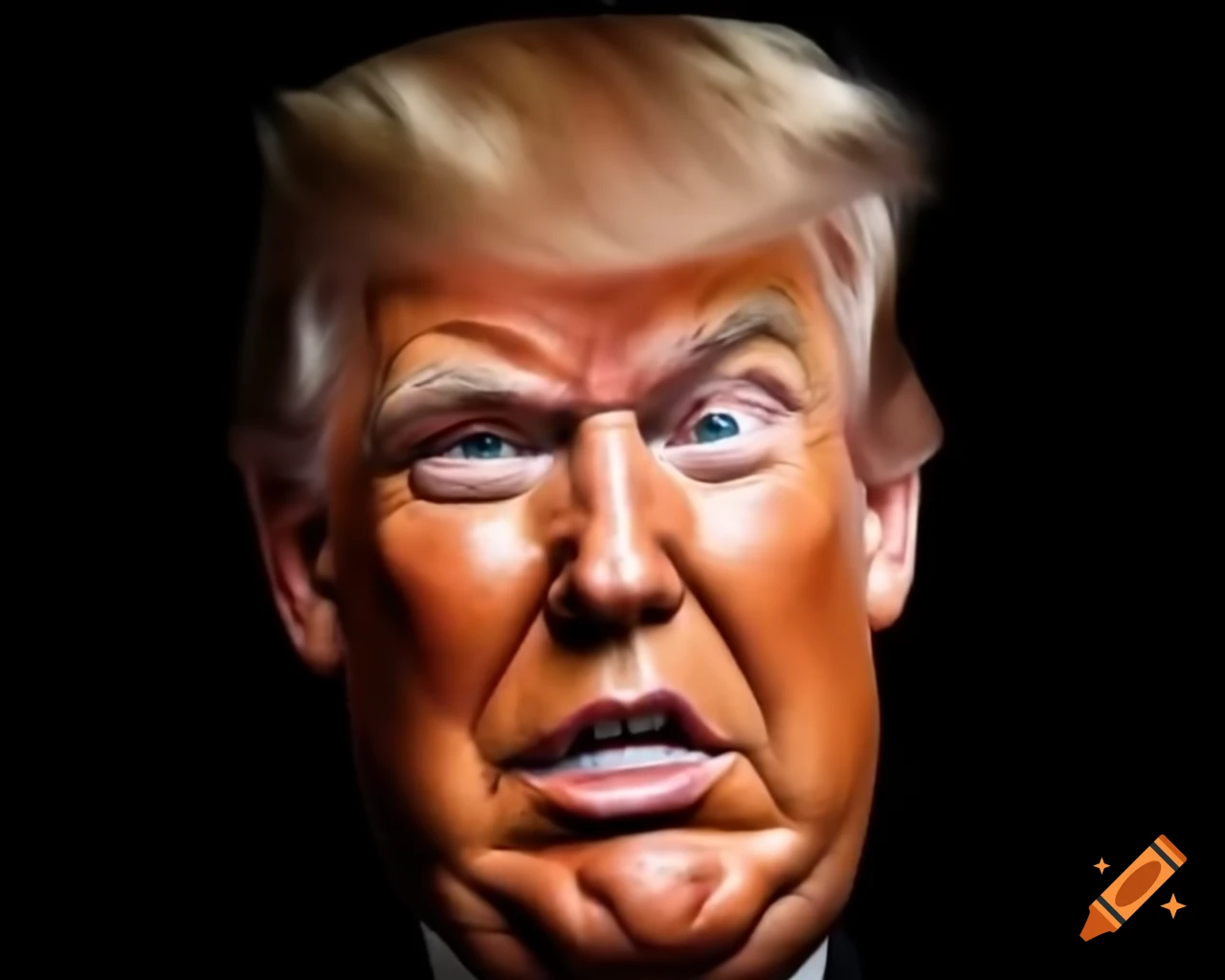 Caricature of Donald Trump with exaggerated wide chin