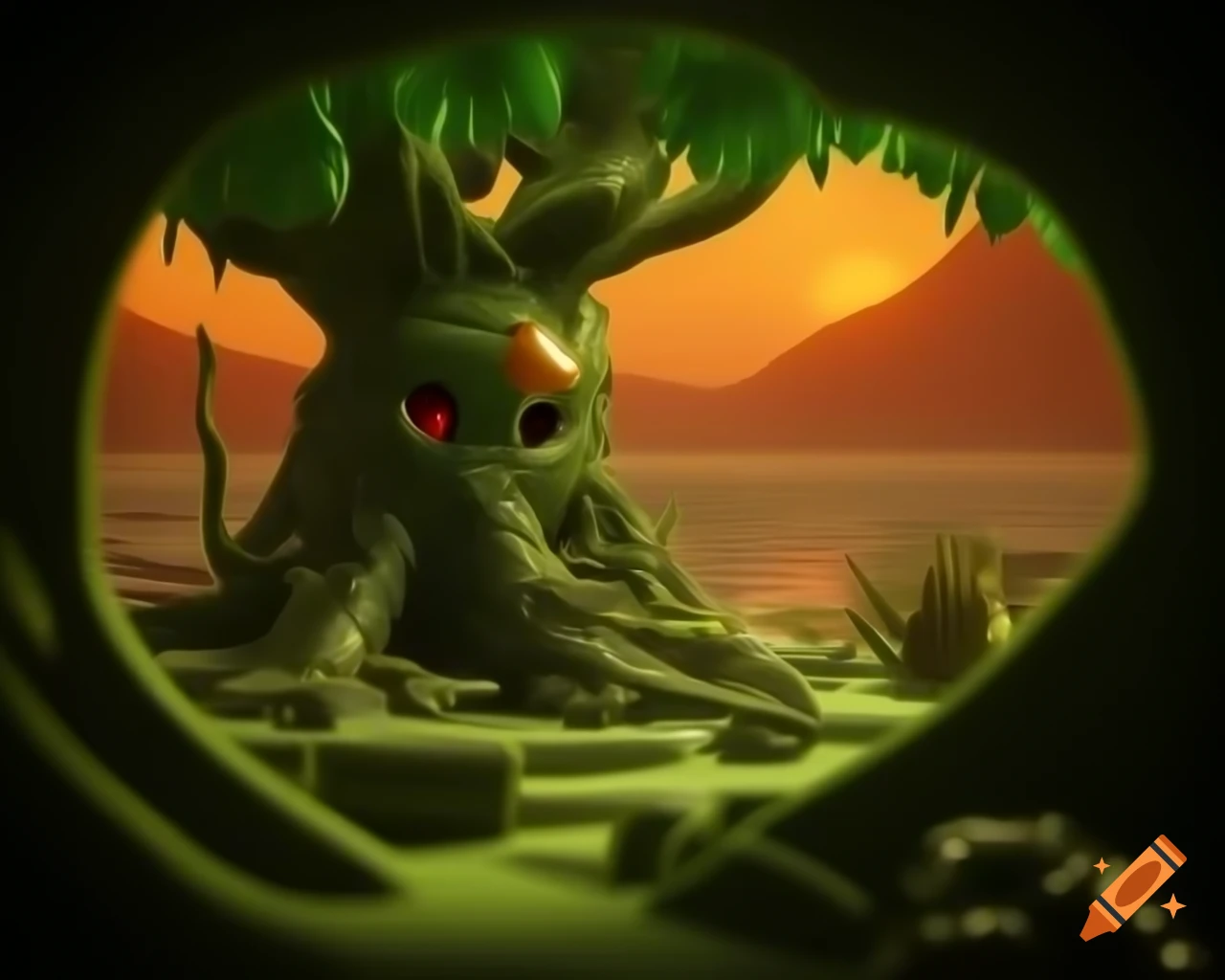 Surreal photorealistic lemon tree monster with warm hues in contemporary style