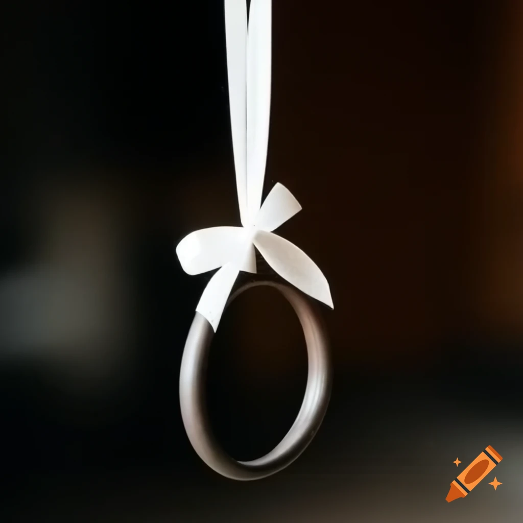 Broach featuring iron ring and white ribbon