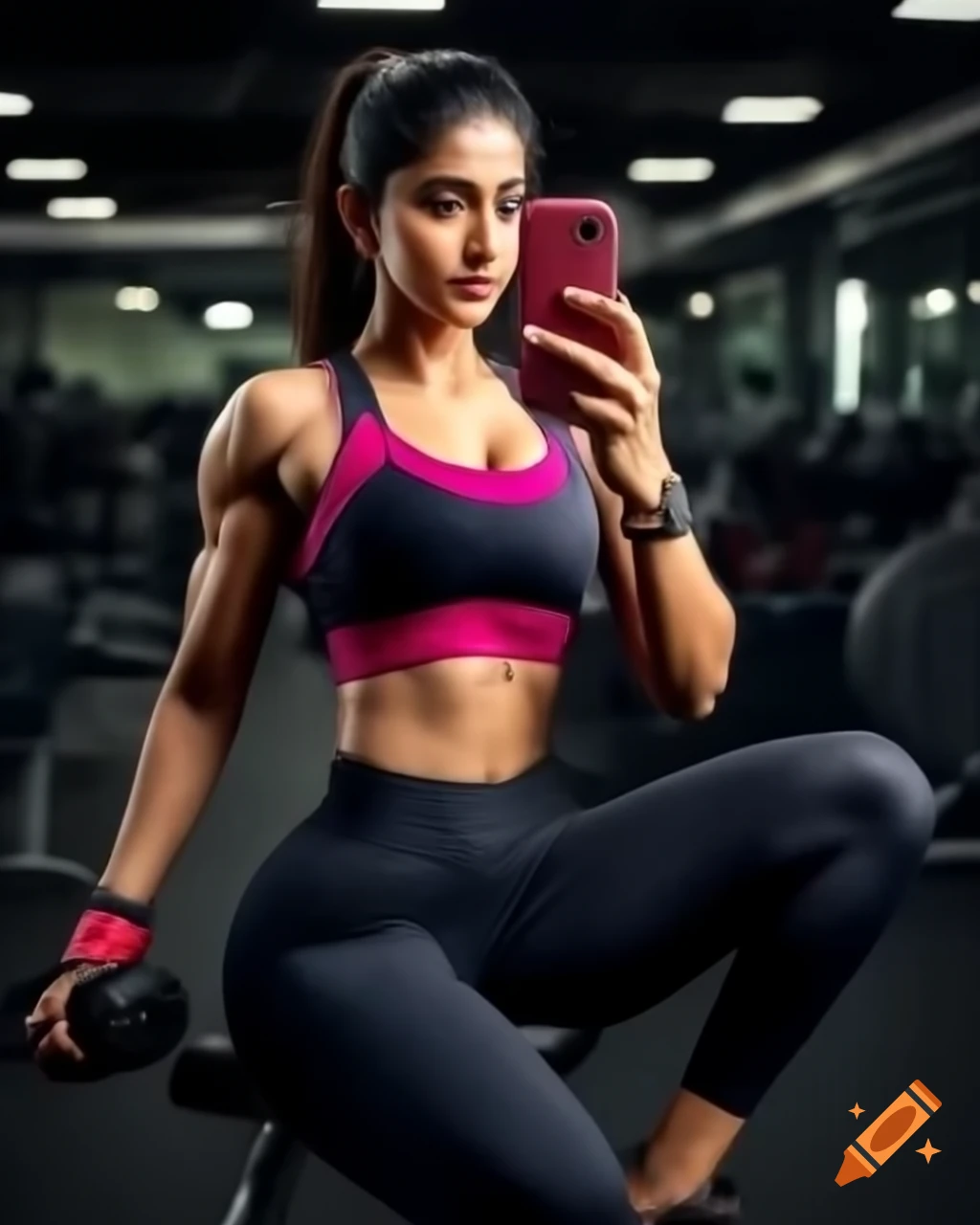 Indian girl taking a selfie in gym setting