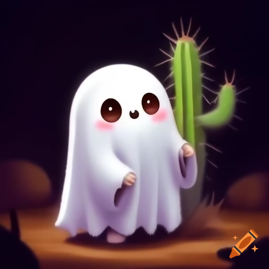 Cute ghost holding a cactus