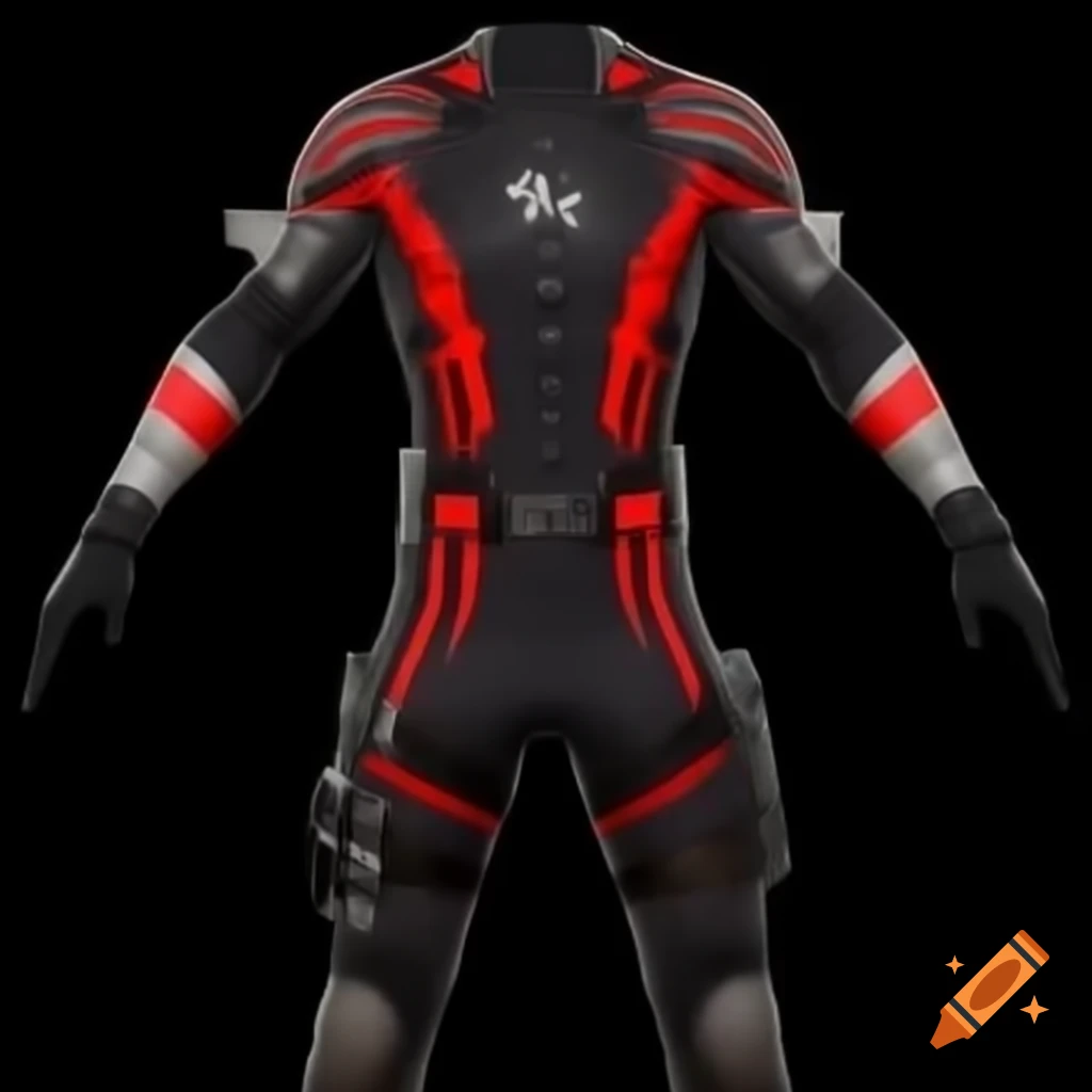 Tactical vampire jumpsuit with gothic accents and red glowing stripes
