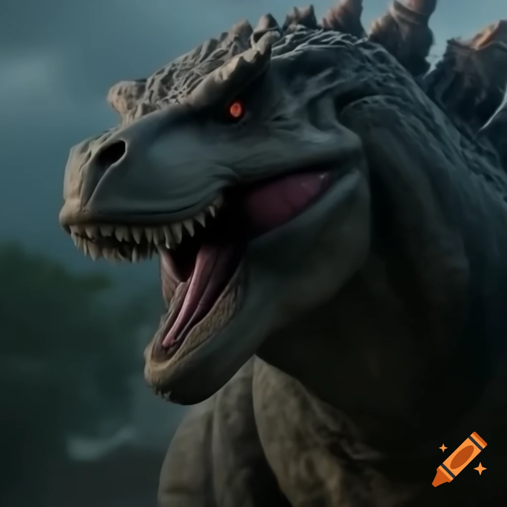 T-Rex battling Godzilla in an epic confrontation