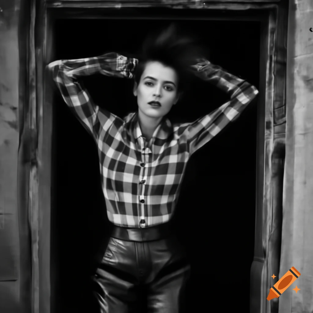 Punk rocker with mohawk hairstyle and plaid shirt in a derelict setting