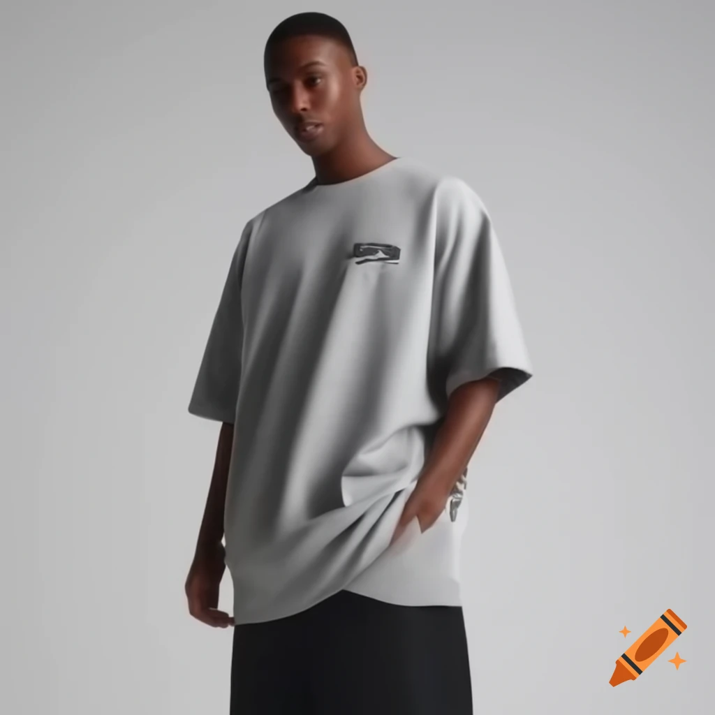 Grey oversized men's t-shirt with B&M print