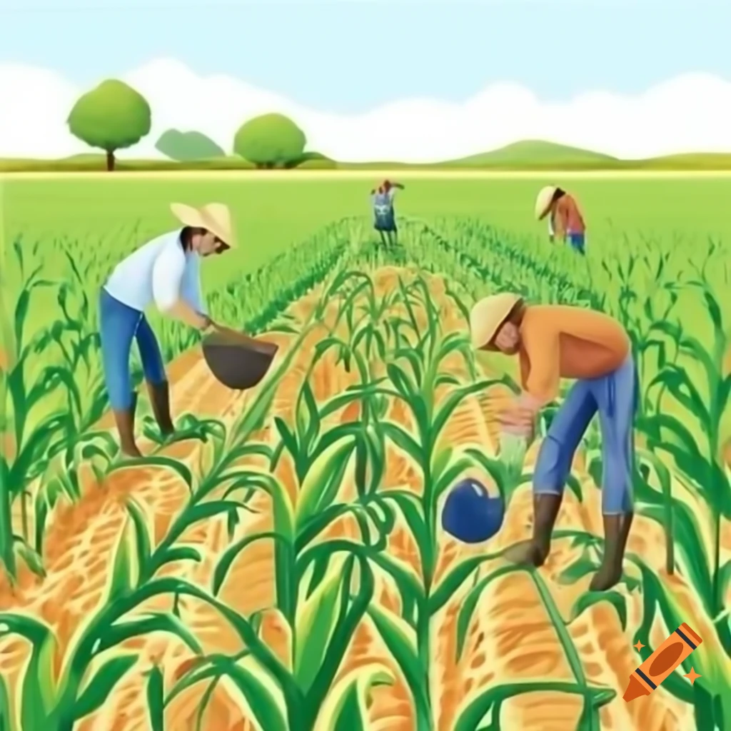 Farmers working in cornfield