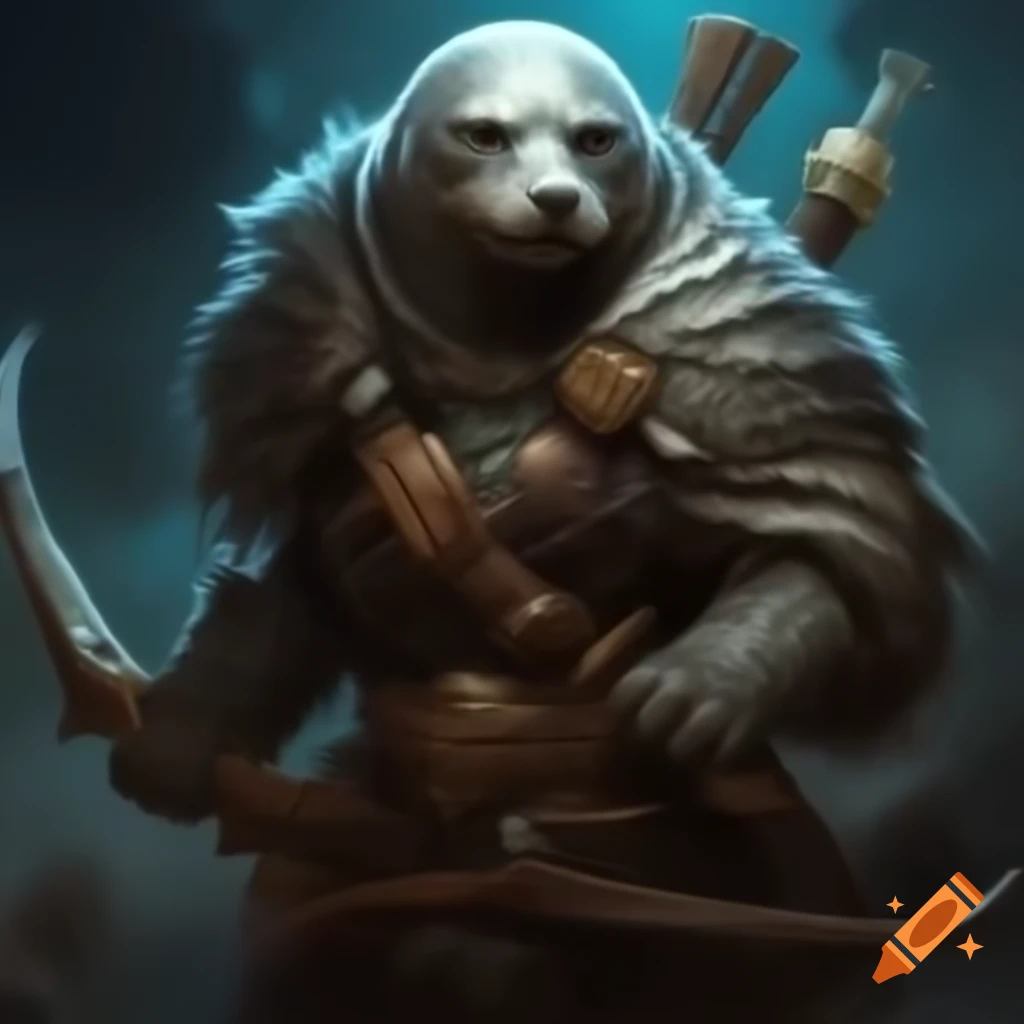 Humanoid seal archer in fantasy setting