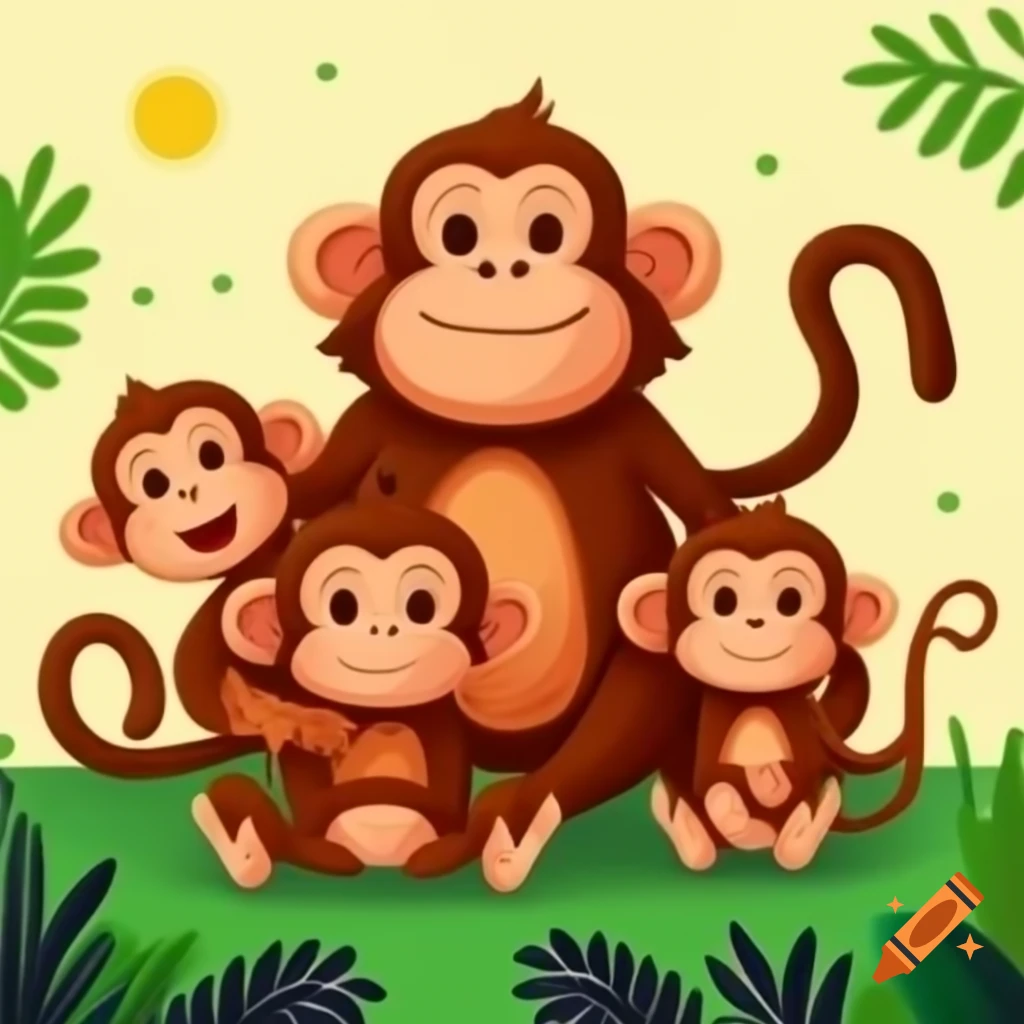 Monkey father and three sons together