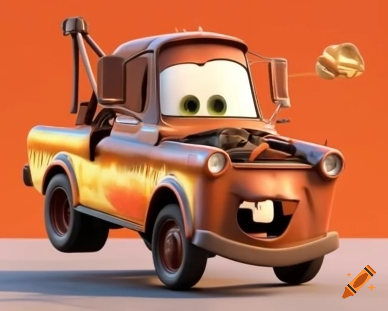 Tow Mater character eating pistachio nuts