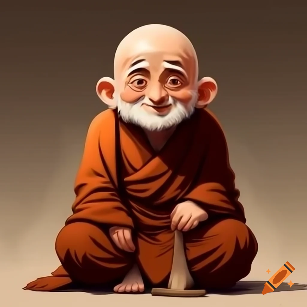 Anime character of a kind old man with squinty eyes and monk robes