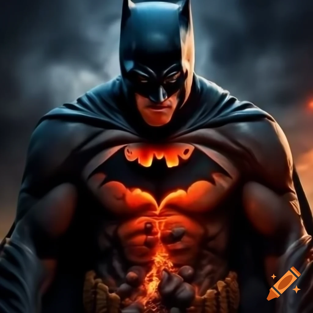 Batman character interacting with lava in a dramatic scene