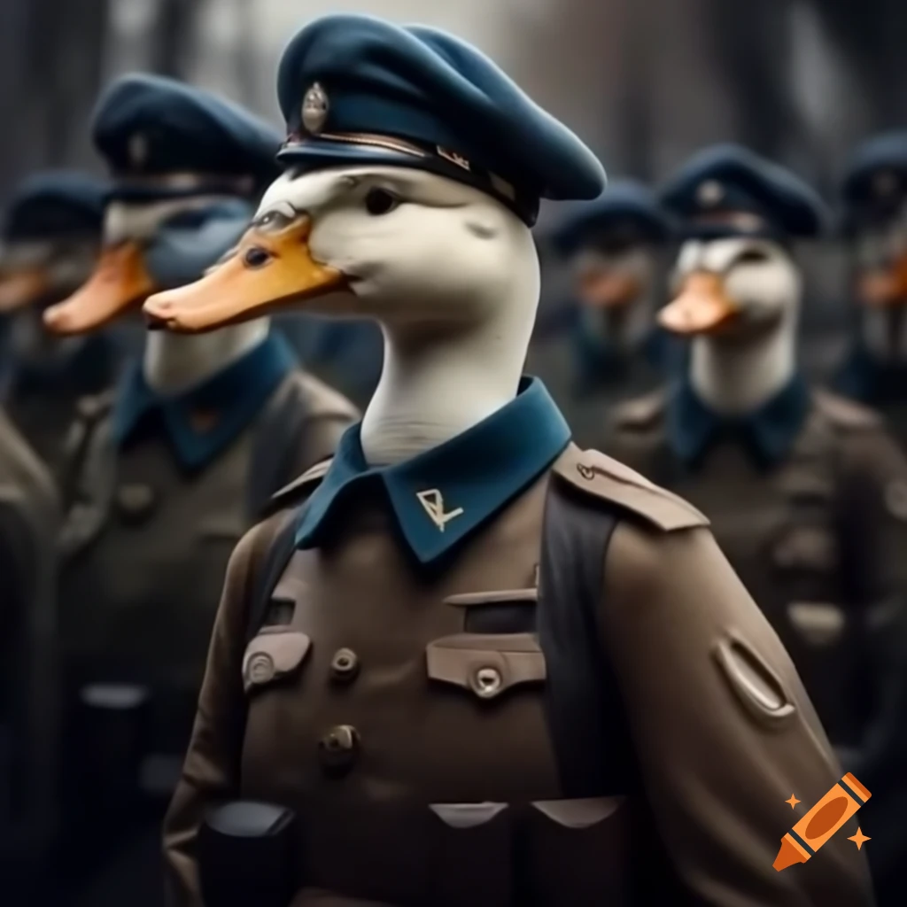 Duck soldier representing WW1, a humorous take on military themes
