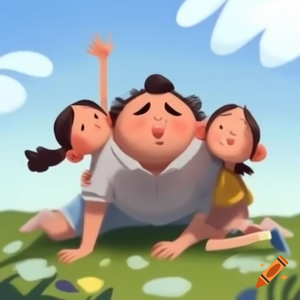 Man and two children lying on ground laughing at sky
