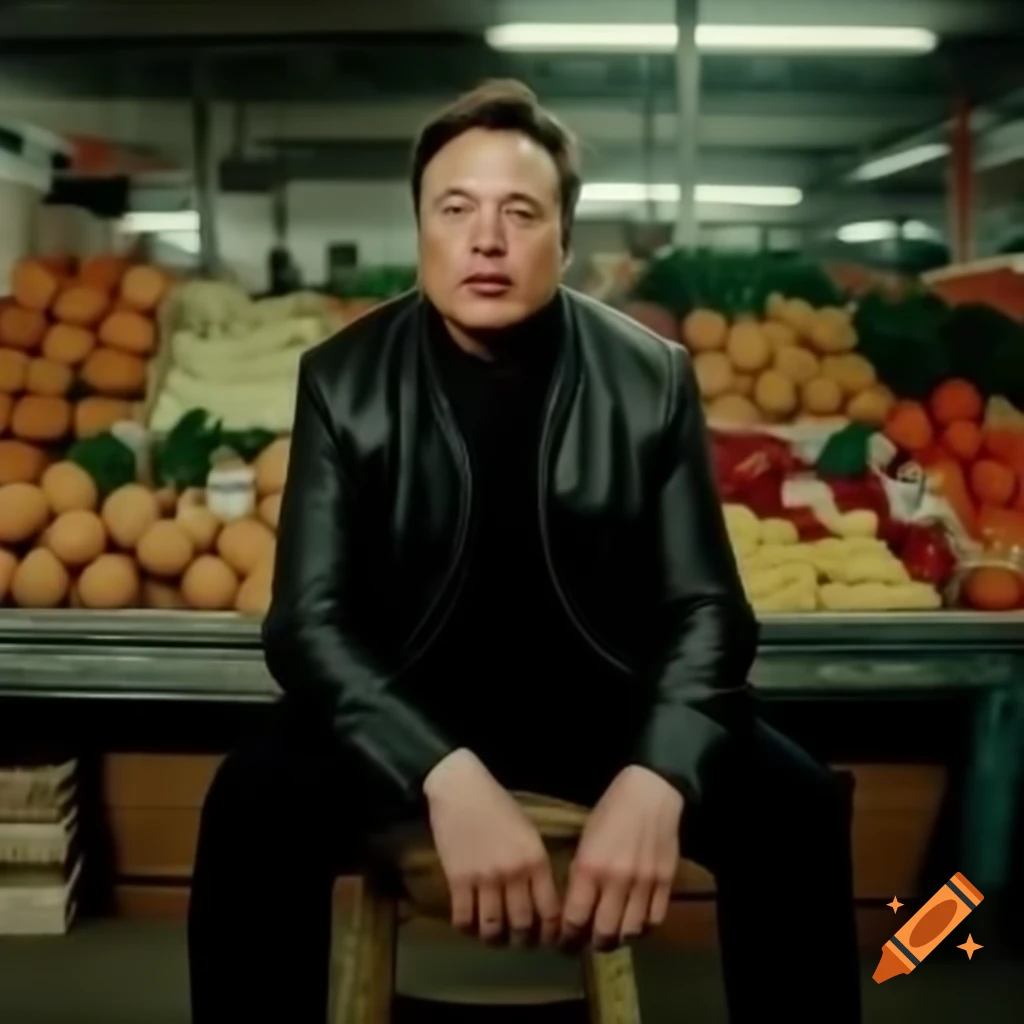 Elon Musk at a market stall