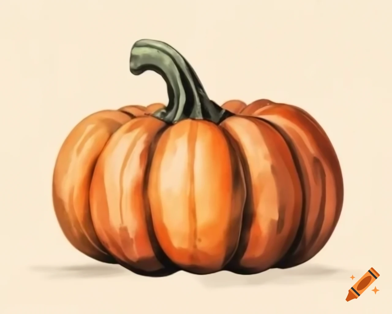 Watercolor Halloween pumpkin in shades of brown, orange, and gold in storybook style
