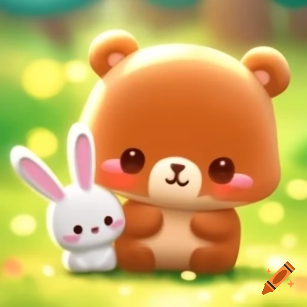 Cute kawaii bear and bunny illustration
