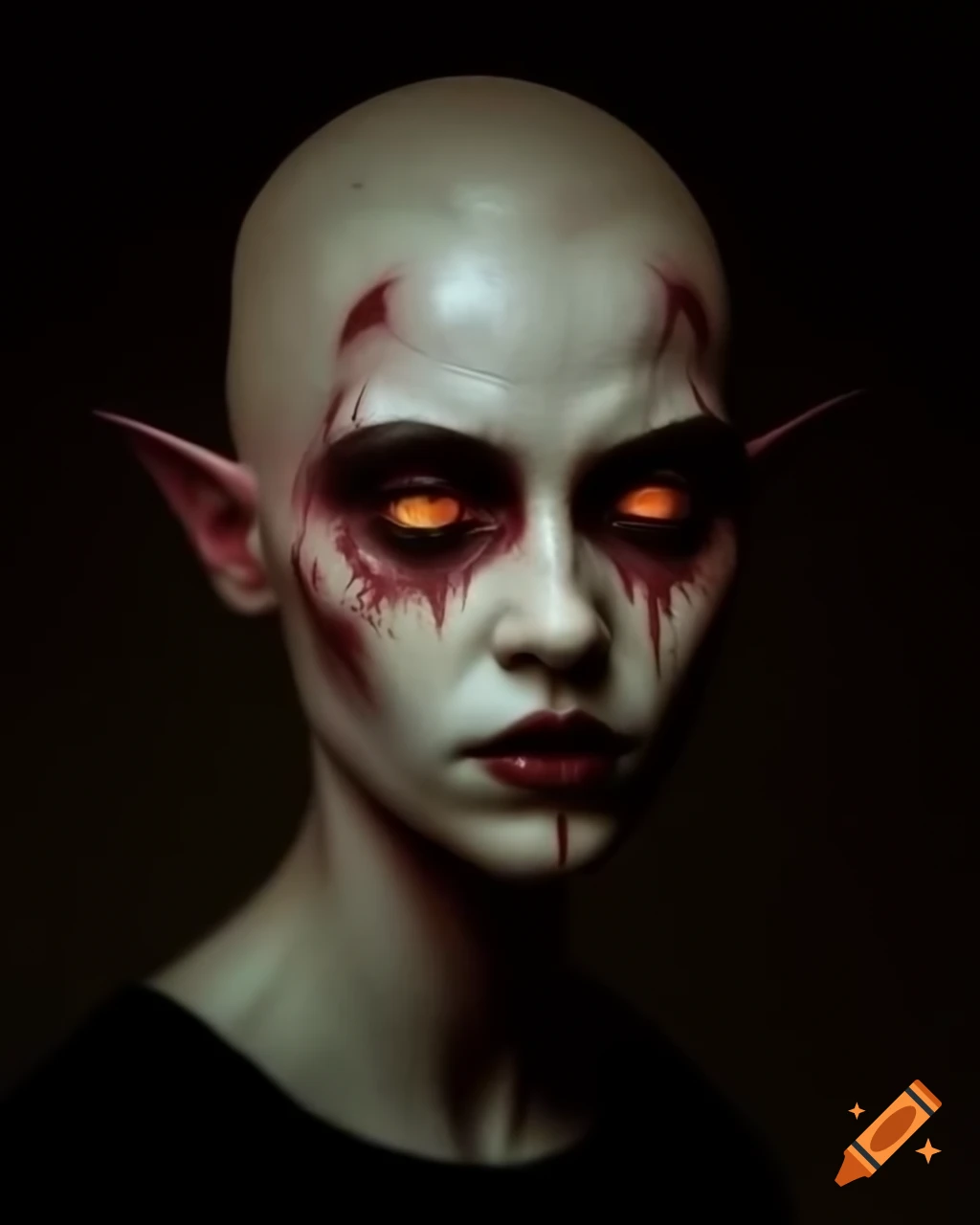 Oil painting of a female vampire with visible brush strokes and warm lighting