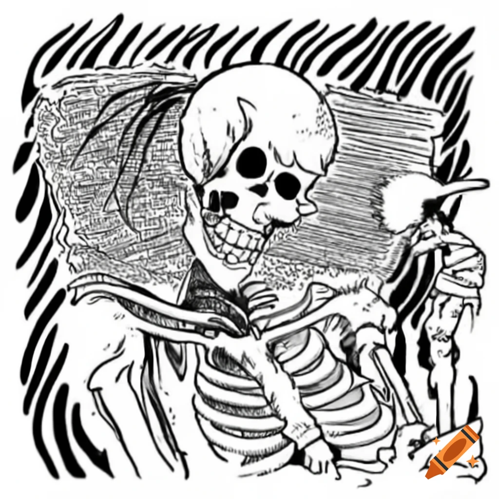 Stylized partially melted human skeleton inspired by Dark Souls, in the style of Junji Ito and H.R. Giger