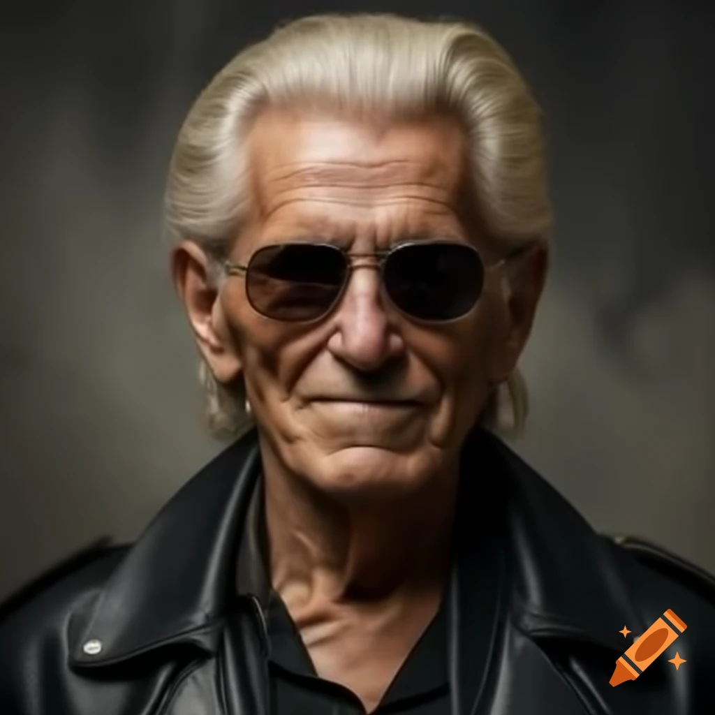 Old man wearing sunglasses and black leather jacket