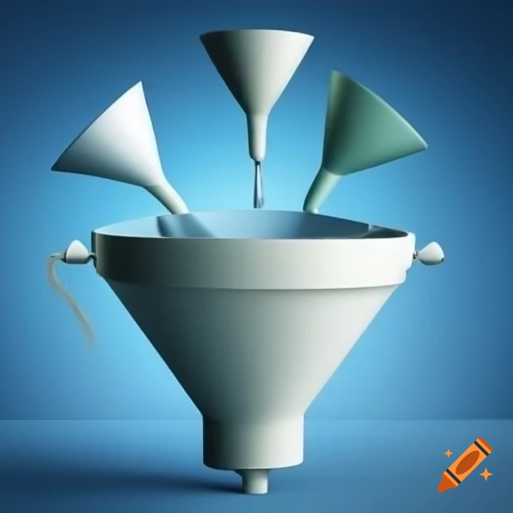 Modern design featuring two sales funnels, one upside down and one upright