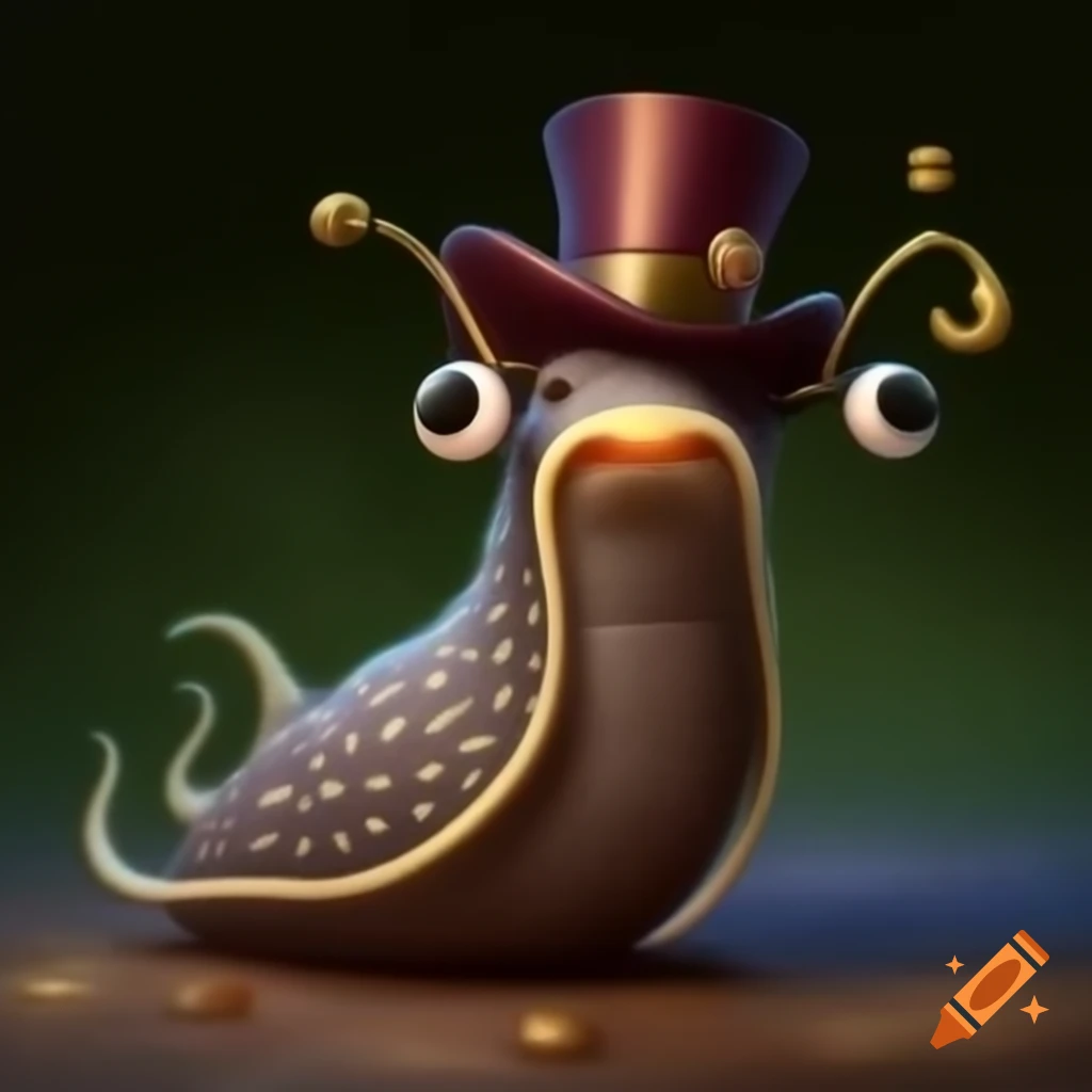 Sophisticated steampunk slug with velvet top hat and monocle