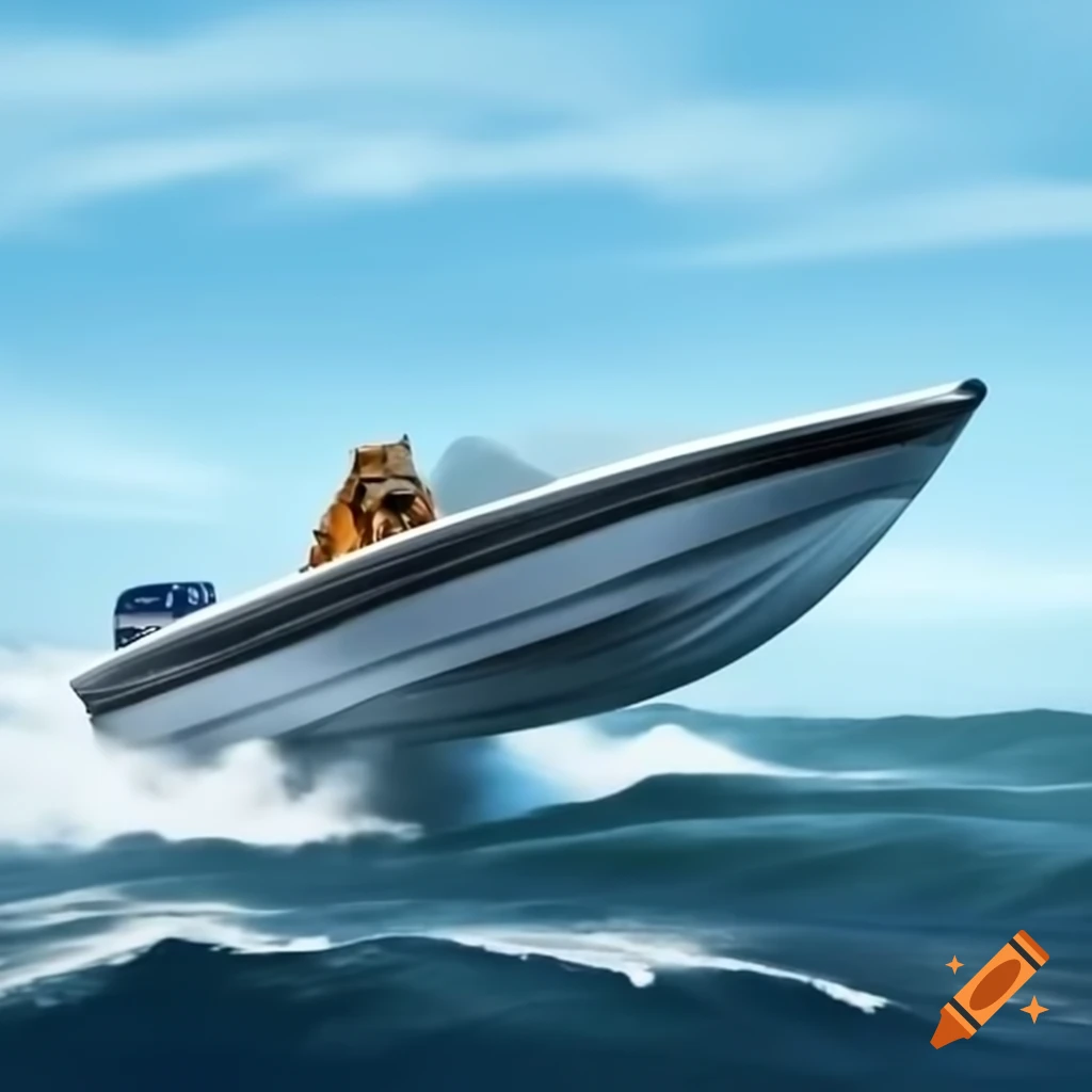 Tiger driving speed boat on rough seas