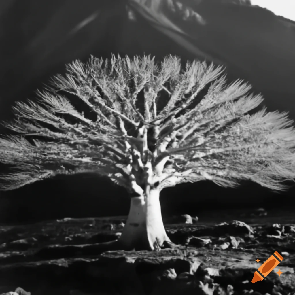 Silver prehistoric tree in 1920s pictorialism style
