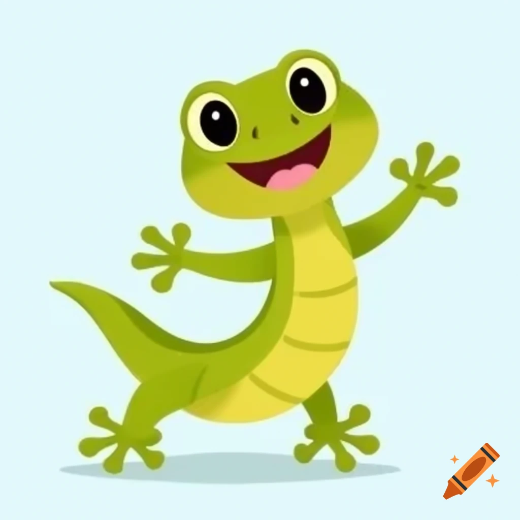 Friendly smiling gecko waving in flat vector style
