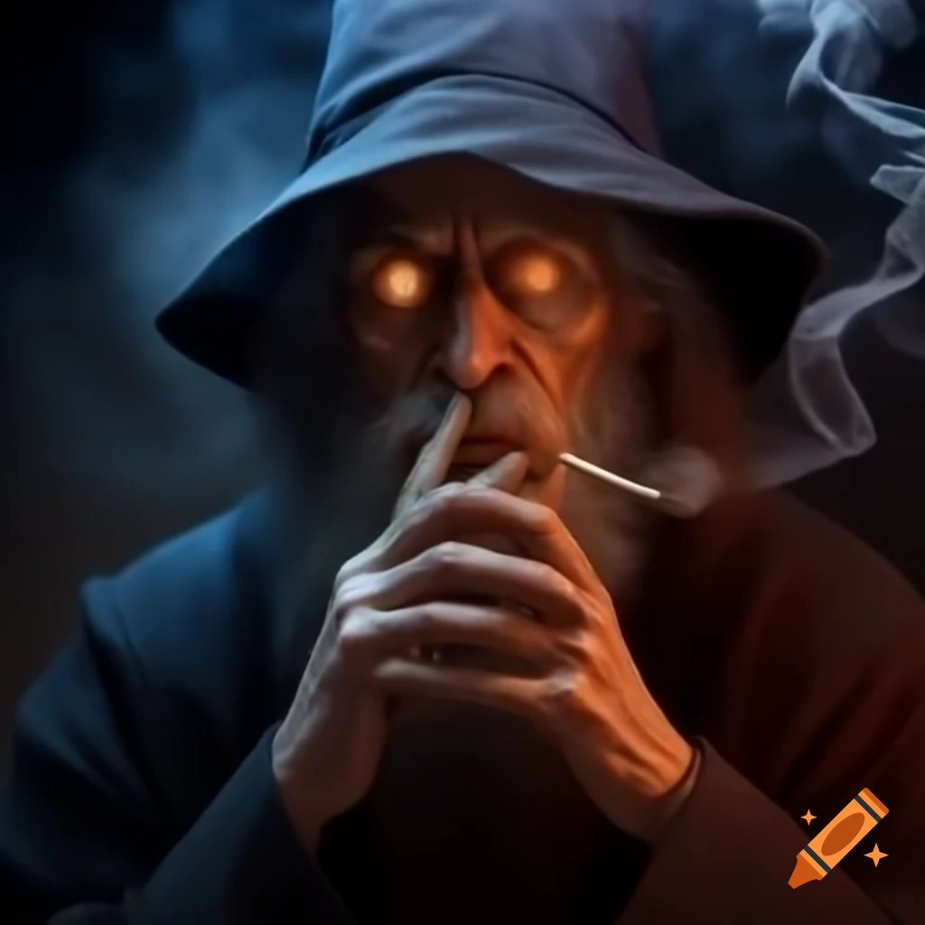 Wizard floating in smoke, creating a mystical atmosphere
