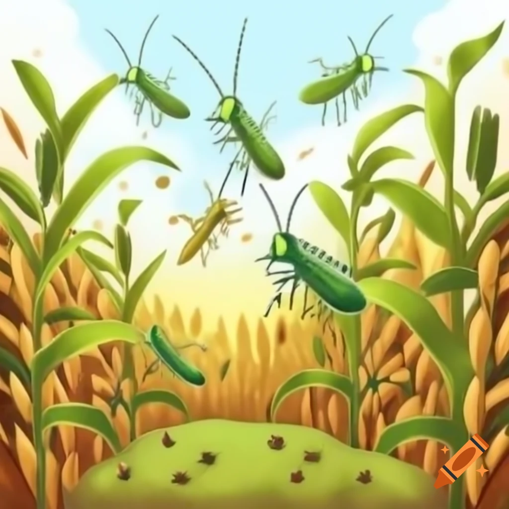 Grasshoppers attacking cornfield on hillside