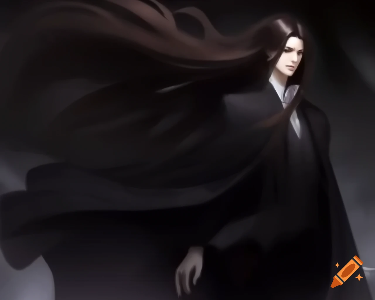 Portrait of man in black tailcoat surrounded by ethereal clocks, manga style