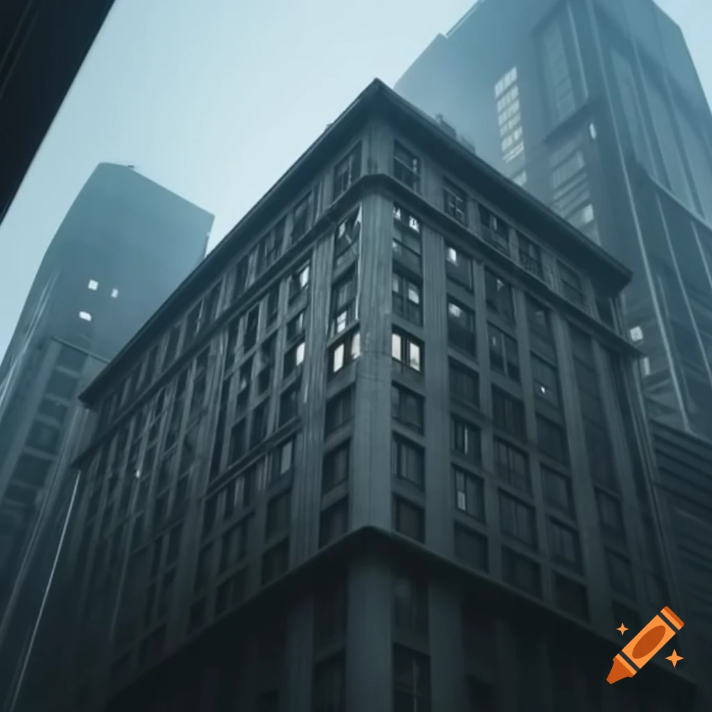 Dramatic apartment building after rain with godrays