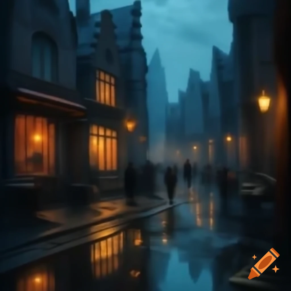 Mysterious early evening scene in impasto style