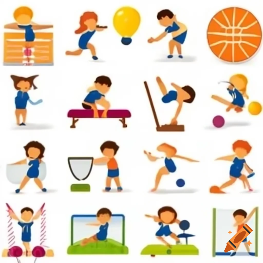 Icons of children engaging in various sports activities