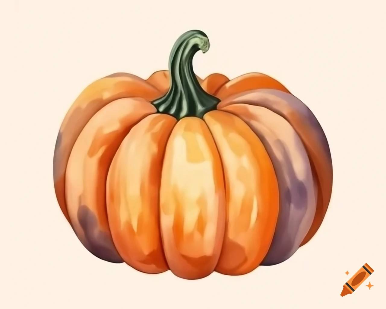 Watercolor Halloween pumpkin in brown, tan, and gold storybook style