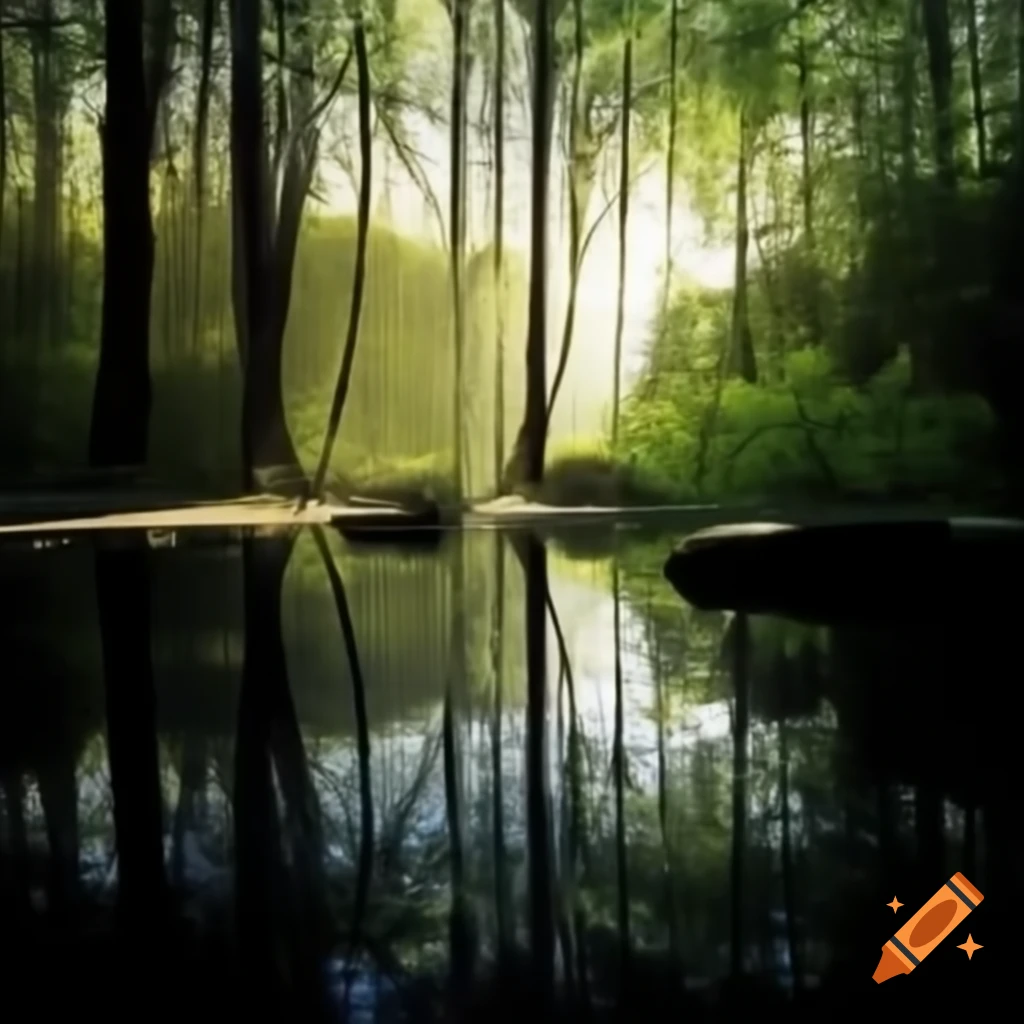 Serene forest grove evoking a sense of immersion and tranquility