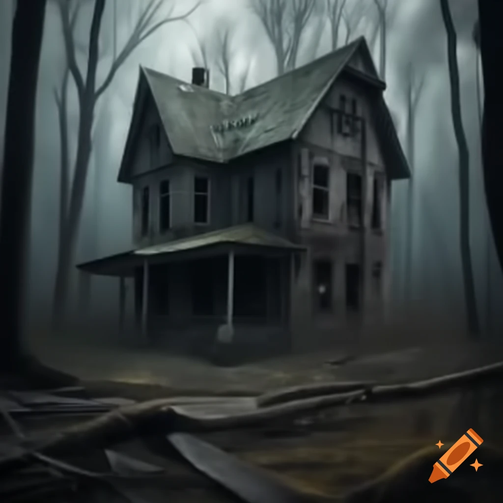 Scary abandoned house in forest setting