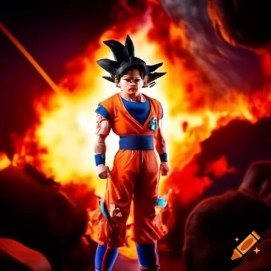 Climactic battle between SpongeBob and Goku featuring explosions and lasers