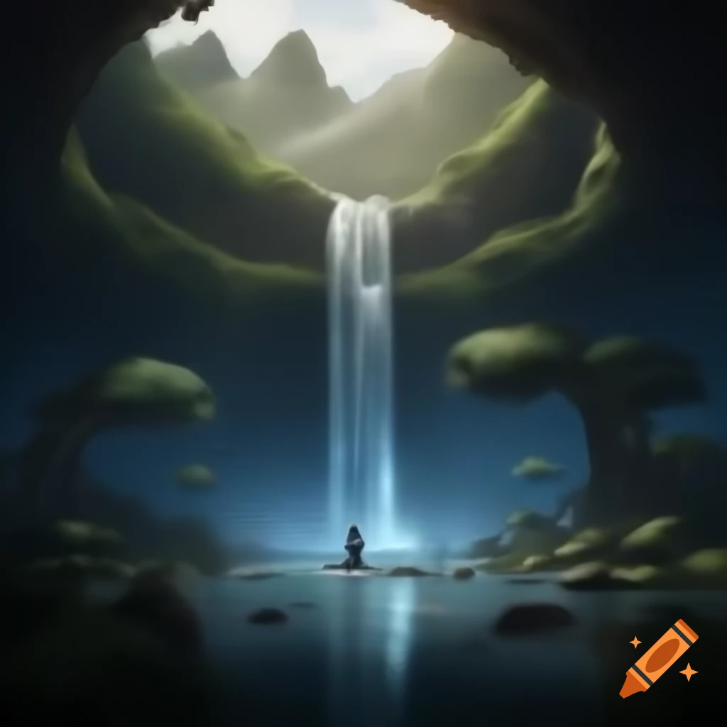 Tranquil waterfall surrounded by serene nature