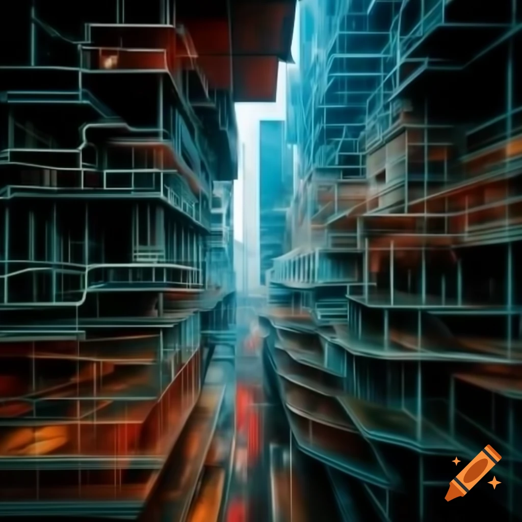 Abstract urban landscape capturing overlapping structures and shadows