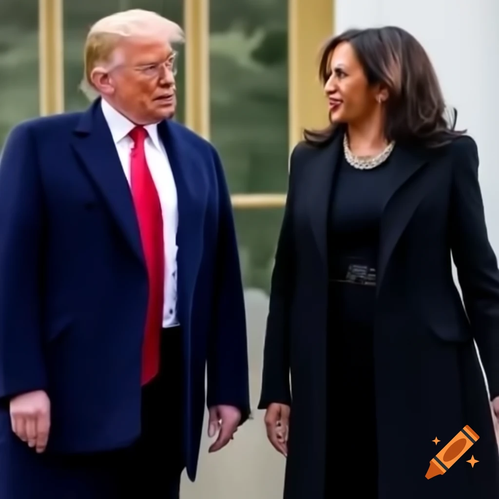 Kamala Harris and Donald Trump amid historical Roman architecture